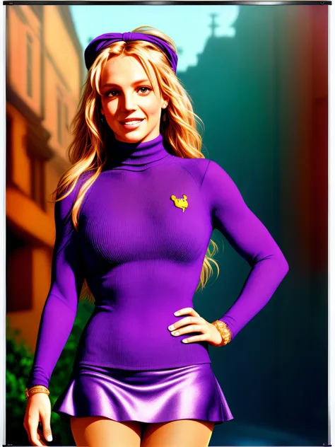 (britney spears) as (daphne blake:1.4 from scooby doo)
, ((large breasts), (stylish long side-swept haircut and headband), cleav...