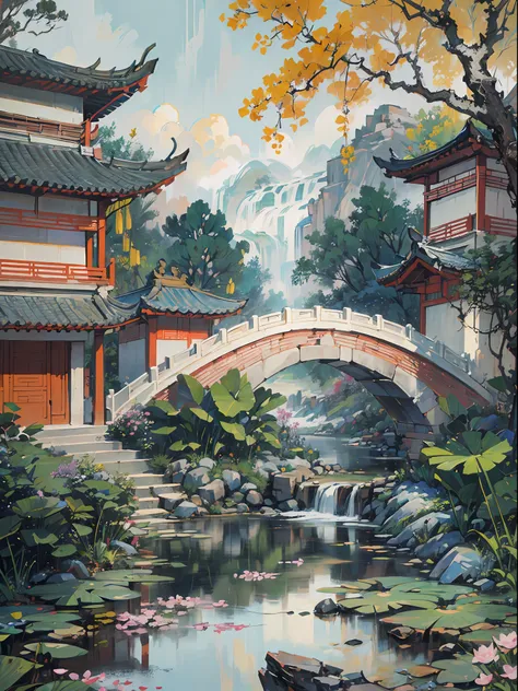 ((best quality, masterpiece: 1.2)), cg, 8k, intricate details, cinematic perspective, (no one around), (ancient chinese garden),...