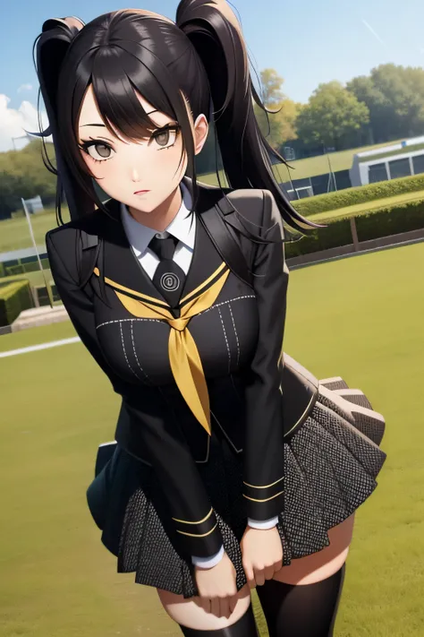 whaite hair,schoolgirls,Anime Black Hair,Pupils,school ground,blackstockings,Black eyes
