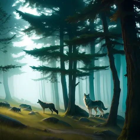 create an image for the cover of a contemporary fantasy book about wolves. the cover should convey the atmosphere of the story, ...