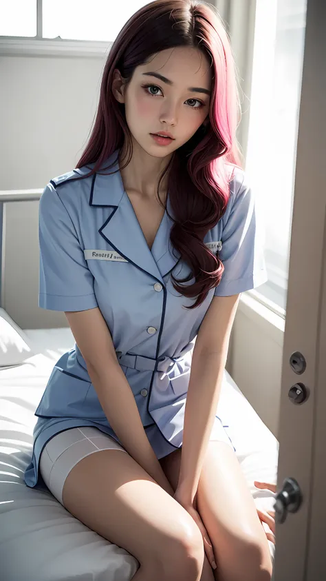 （close_up：1.6） low_angle （low_angle_shot：1.7）， （long_skirt：1.3），（flirt：1.4） （tongue stock_out：1.3） infirmary （nurse_girl：1.5）， （...