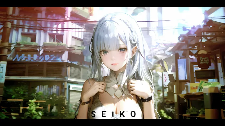 anime girl with long white hair and a black top, neko, senko-san, by Ei-Q, けもの, pixiv 3dcg, official artwork, anime style. 8k, 2b, 2 b, pixiv, white haired deity, artwork in the style of guweiz, from girls frontline, (neotokyo)