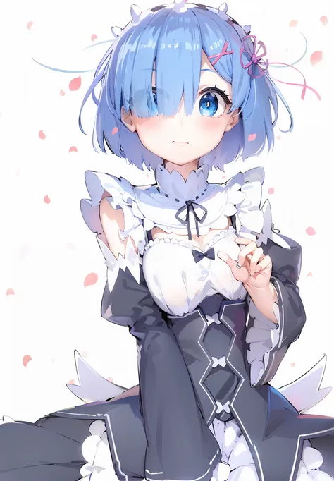 anime girl with blue hair and blue eyes sitting on the ground, rem rezero, loli in dress, small curvaceous loli, anime moe art s...