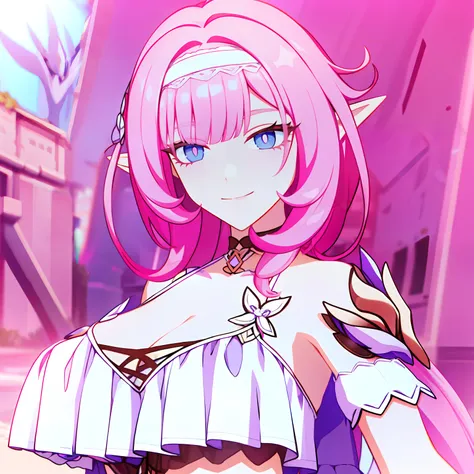 elysia (summer miss elf) (honkai impact), slit pupils, pink pupils, elysia (honkai impact), elf, pointy ears, pink hair, long ha...