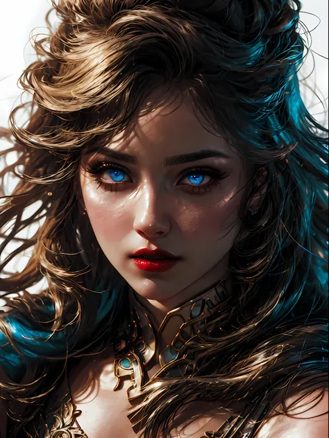(editorial photo, glamourous:1.3), (young scientist:1.2), (futuristic and form-fitting attire:1.2), (flawless physique:1.2), (lusciously golden long hair:1.2), (intense blue eyes:1.2), (thick and well-defined black eyebrows:1.2), (plump and red lips accent...