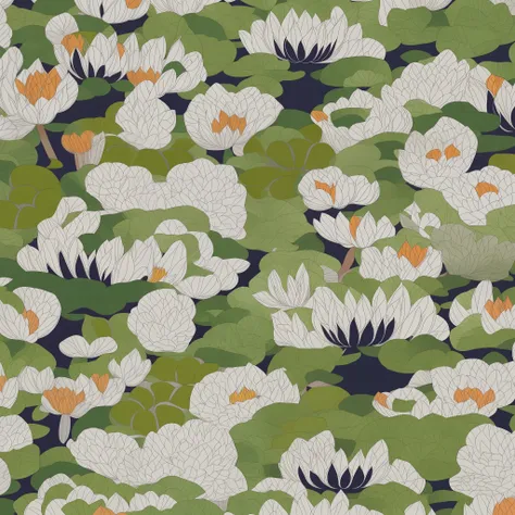A closeup of a Victoria Amazonica pattern, A closeup of textile printing pattern, A repeat of Victoria Amazonica, folhagens, victoria amazonica, estilo Henri Matisse, inspirado em Jean Arp, padronagem textil, desenho estilo inspirado em henri matisse, jean...
