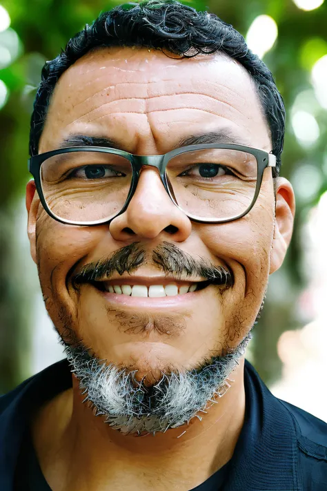 guttonerdvision7, Crie um, Realistic black and white portrait of a 45-year-old man wearing glasses. Pay close attention to capturing intricate facial features, como a textura da pele, visible pores, and subtle expressions. Coloque o homem em um jardim sere...
