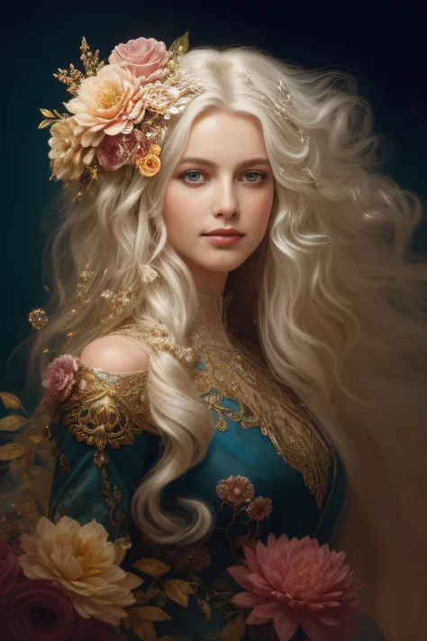 ((linda princesa)), (with long flowing white hair), (olhos brilhantes e bonitos), trending at art station, flower of hope by jea...