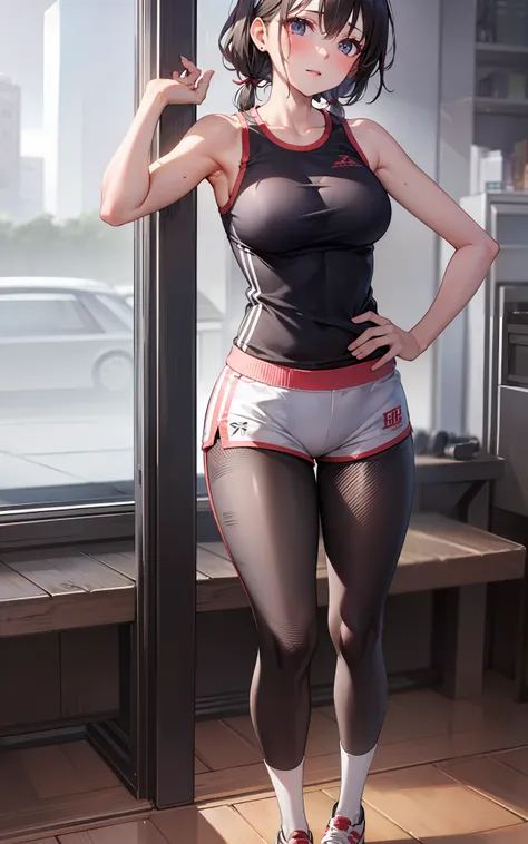top-quality、hight resolution、detaileds、gym、Beautuful Women、Tight shorts、Sweating、