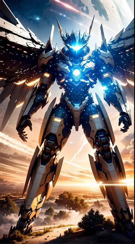 (Masterpiece, Best quality, Mechanical, Realistic, 8K wallpaper, Ultra-high resolution), (giant robots: 1.3) Facing the audience, Sparkling eyes, Whole body, (flight, dive, Dynamic, Motion blur: 1.4), (giant mechanical wings: 1.6), Head up, Sparkling, Mech...