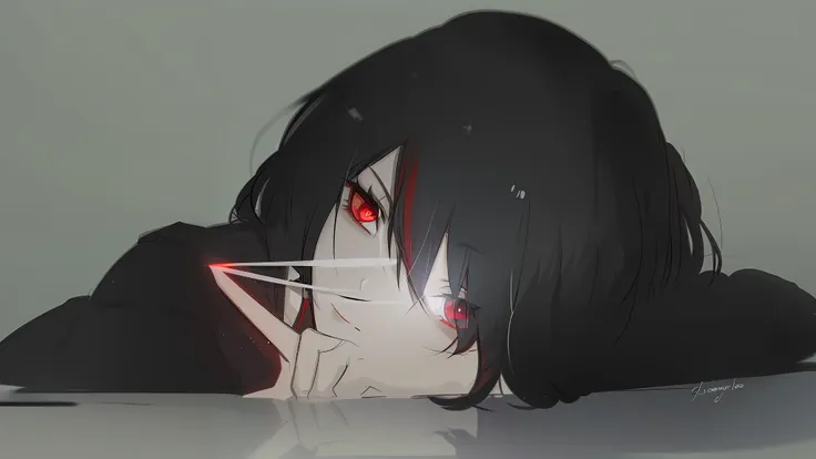 anime girl with red eyes and black hair，a knife in his mouth, kuvshinov ilya, guviz, guviz-style artwork, yandere, kuvshinov, ga...