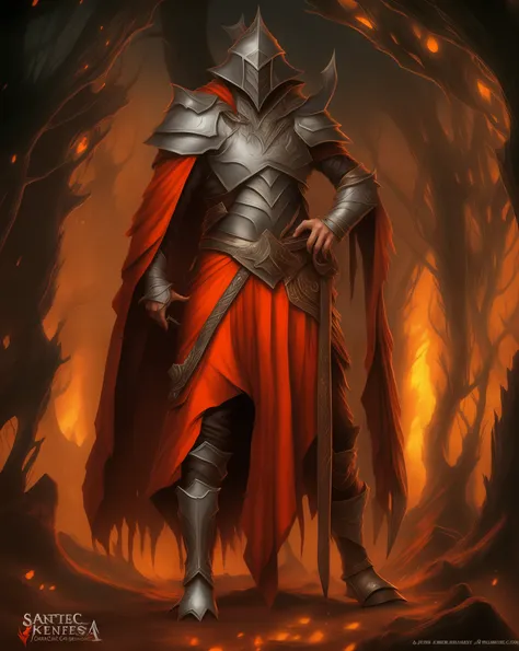 Imagem de um mulher vestido com um manto vermelho e segurando uma espada, cavaleira de sangue, Senhora na armadura vermelha, Senhora de Cinder, epic fantasy card game art, Epic Fantasy Digital Art Style, Arte do Jogo de Cartas de Fantasia, armadura vermelh...