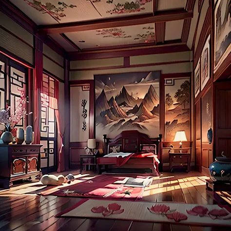 (extremely detailed cg unity 8k wallpaper, masterpiece, best quality, ultra-detailed), traditional chinese empty room with an in...