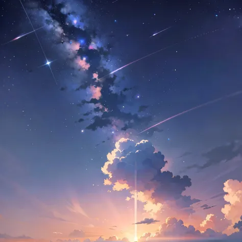 simple pastel background、clouds and stars、evening glow