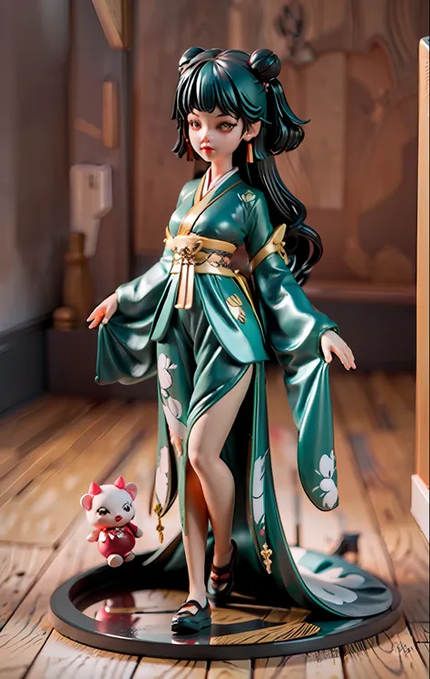 super cute girl full body 3d,tang suit，hanfu，pop mart blind box，adolable，8k，hyper hd，high definition detail，tmasterpiece，((best ...