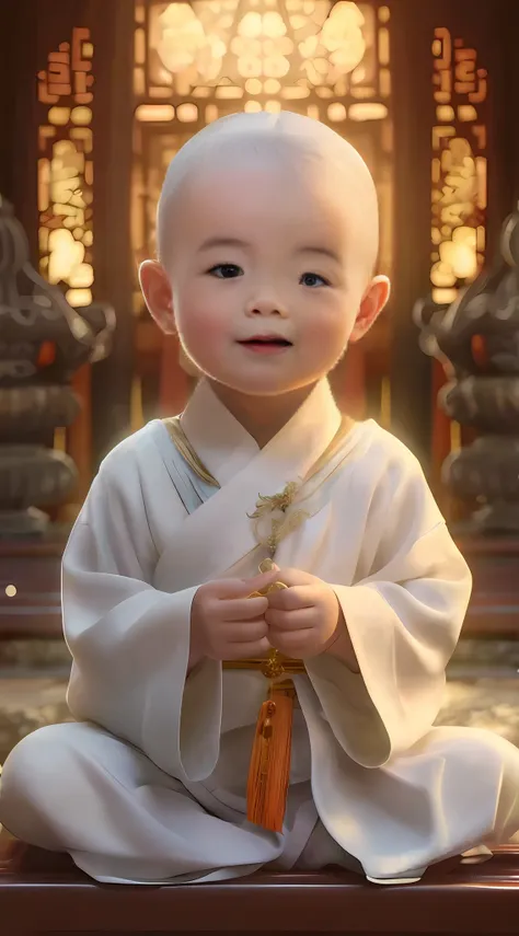 close-up of a child in a white robe sitting on a bench, lovely digital painting, inspired by chen daofu, inspired by chen lu, in...