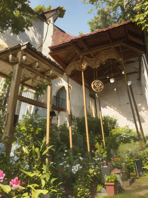 there's a big brown dream catcher hanging from a tree, apanhador de sonhos, wind chimes, dream hunters, captured with sony a3 ca...