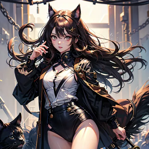 animemanga girl，brown  hair，nice black cat's eye，校服 --auto