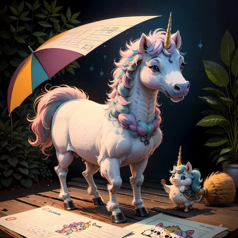 q version，a unicorn，cartoon cute，cartoons are presented in exquisite detail，a sticker，simply cute and simple，shaggy