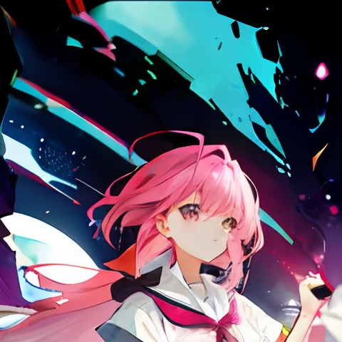 Cute girl with pink hair，grieves，
