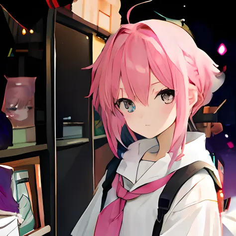 cute girl with pink hair，grieves，