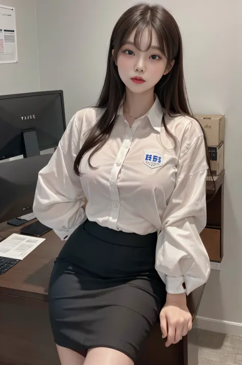 top image quality、raw photography、超a high resolution、17-year-old korean、big round chest、formal shirts、chic shirt、formal office s...