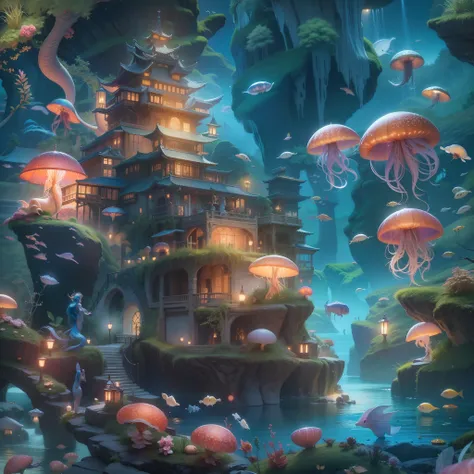 ​masterpiece、top-quality、hightquality、highly detailed cg unity 8k wallpapers、luminous jellyfish、coral forest、a paradise of marin...