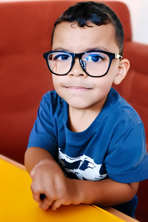 guttonetdvision7, Portrait of a 3-year-old boy wearing glasses. triste, chorando, depressivo, Teary, super detalhada, Intrincado, realista, UHD