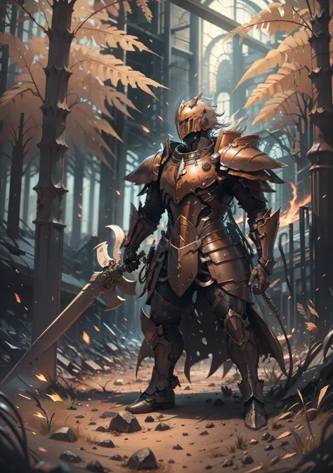 best quality, super detailed illustration, rusty knight, cracked armor, rust