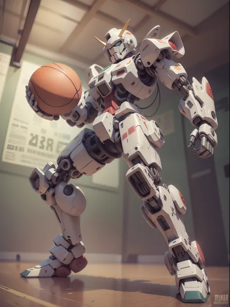 (machinary：mechanical up boy playing basketball:1.331)，(hold the basketball in both hands)，nba basketball，the mech is rich in de...