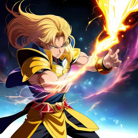 ((Obra-prima do anime))),(((discutindo))),(Shaka, 1 garoto loiro, Concentrando energia dourada, vortex, particuls, andando, estilo anime :: cosmo, cosmos, 1 man concentrando vortex de fogo, andando, estilo anime) , (((lutando))),((Obra-prima do anime))), (...