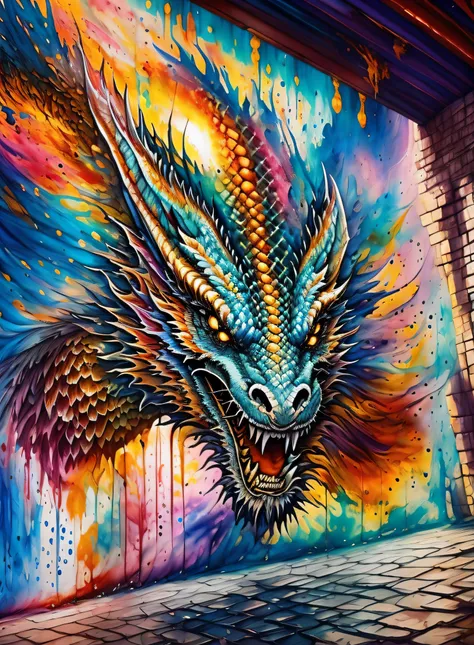 liquify , cinematic scene - filmed in the dark,(extremamente detalhado), oriental dragon high resolution mural painting,((muros ...