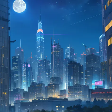 perspective, top quality, best quality, high-quality illustrations, masterpiece, night sky, skyscraper, shining neon, illuminate...