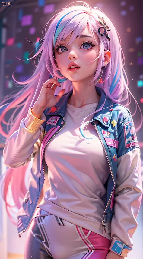 ((Masterpiece)), best quality, absurderes, ultra detailed, holographic, cowboy shot, super cute girl, mature girl, super beautiful asian girl with very beautiful violet glowing eyes, beautiful glowing white multicolored hair, nice and sexy body, slim body,...