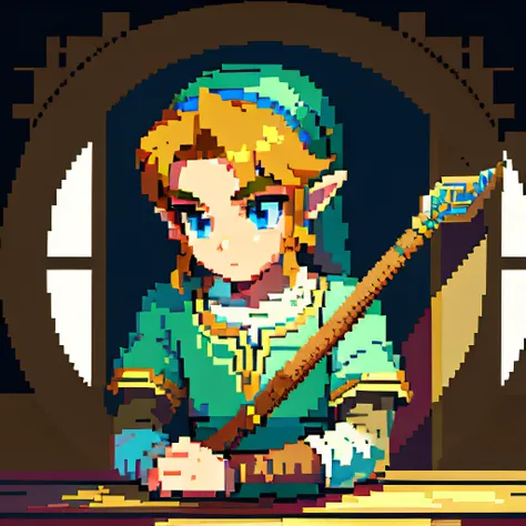 (masterpiece, top quality, best quality), pixel,pixel art,1boy, link, legend of zelda，closeup of face