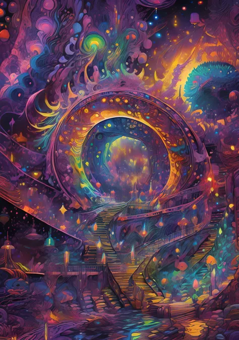 (High resolution, incredibly detailed, masterpiece), featuring fractal geometry in (vibrant colors:0.8), set against a (galactic background:1.2), bringing together complex, mesmerizing shapes and patterns.