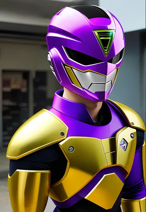 power ranger::4, (rosto humano masculino), realista ::4, [roxo,preto], (corpo inteiro), luvas pretas, botas cano curto pretas