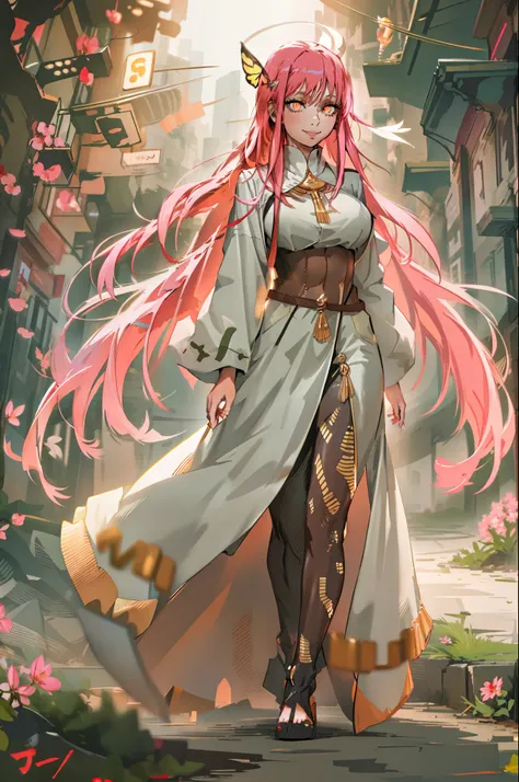 makima,Gothic, huge chest, tall woman, curved, f, long hair, christian, alone, catholic, latin cross,, forest city, plants, walking, smile, smile, ,fur clothes, wizard, medieval, village,tights, portrait, long skirt, long dress, flip-flops, , huge breast, ...