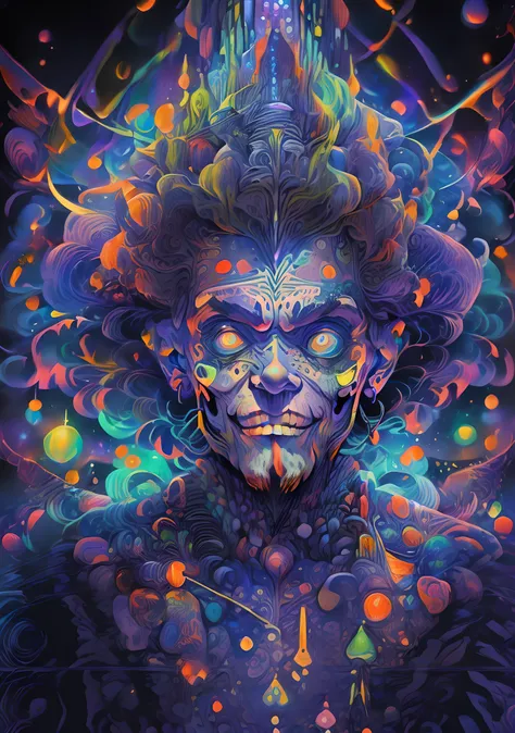 (high resolution, incredibly detailed, masterpiece), portrait of a grim joker, featuring fractal geometry in (vibrant colors:0.8...