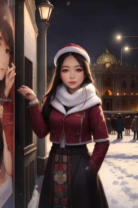 （positive focus),2girls,duo,navel,(on the st. peter's square of vatican,crowd,winter,snowy),surrealistic female portraits by dav...