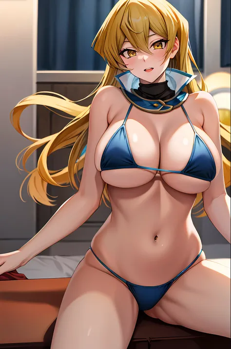 masterpiece, best quality, highres, ta1, large breasts, bikini blonde hair yellow eyes alexis rhodes yu-gi-oh asuka bikini huge ...