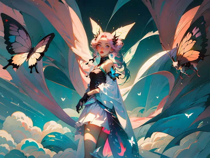 Sky, fabric traslucid, butterflys