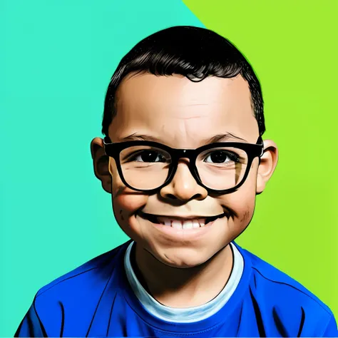 guttonerdvision7, portrait of a 3-year-old boy wearing glasses, pele detalhada, vetor, splash de tinta de fundo