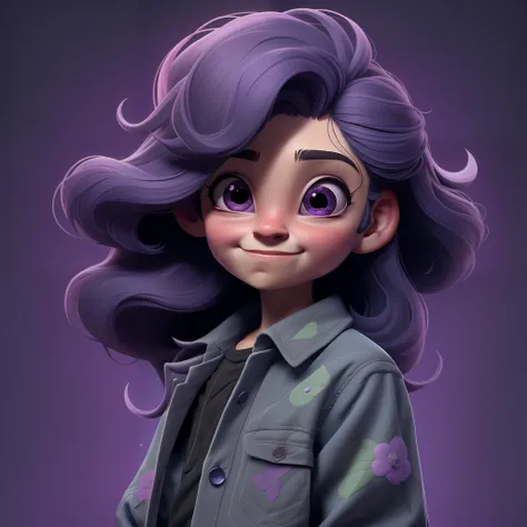 sozinho, 1Menina, foco femininko, Camisa xadrez, xadrez, Camisa, fundo simples, male child, enfeites no cabelo, boca fechada, Purple is a magical color with an imaginative and dreamy mind. Ela tem um tom roxo suave, with hair long and flowing like the star...