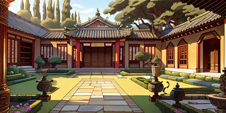 masterpiece, the best quality, high quality, extremely detailed, ancient chinese courtyard is generally composed of courtyards, ...