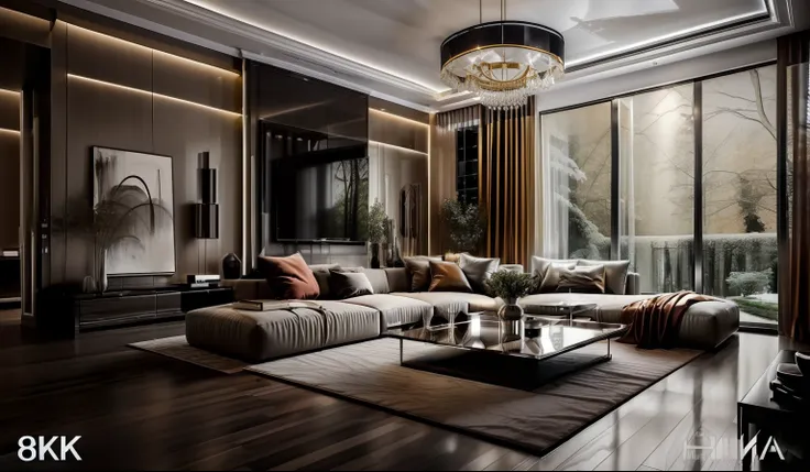 ((best quality, 8k, masterpiece :1.3)) (living room minimalist design: 1.3)  minimalist furniture , sofa , plaster ceiling , glo...