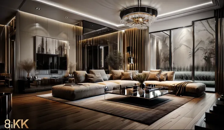 ((best quality, 8k, masterpiece :1.3)) (living room minimalist design: 1.3)  minimalist furniture , sofa , plaster ceiling , glo...