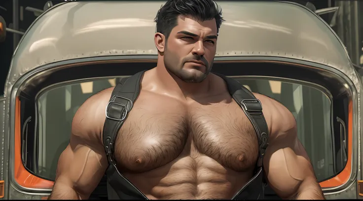 masterpiece, best quality, highres, realistic, 3 40yo heavy trucker drivers, very muscle fat heavy trucker drivers furry males h...