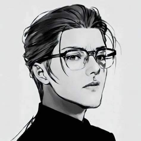 painting of a man with glasses and a black shirt，fujisawa hyun manga art style，lu yi caricature portrait，short hair，inspired by ...