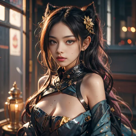 Succubus Maiden, Plump body, The Mark of the Succubus, Color expressions, Sexy clothes, sexyposture, Shiny hair, rough breath, full blush, Gradient hair, hair one side up, kanzashi, Moles under eyes, A high resolution, High detail, Depth of field, Sparkle,...